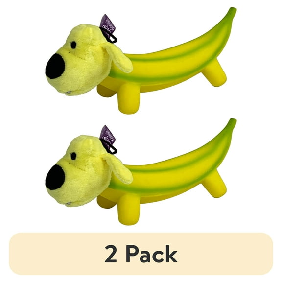 (2 pack) Multipet Smiling Dog Loofa Pals Latex Plush Dog Toy, Banana Shaped