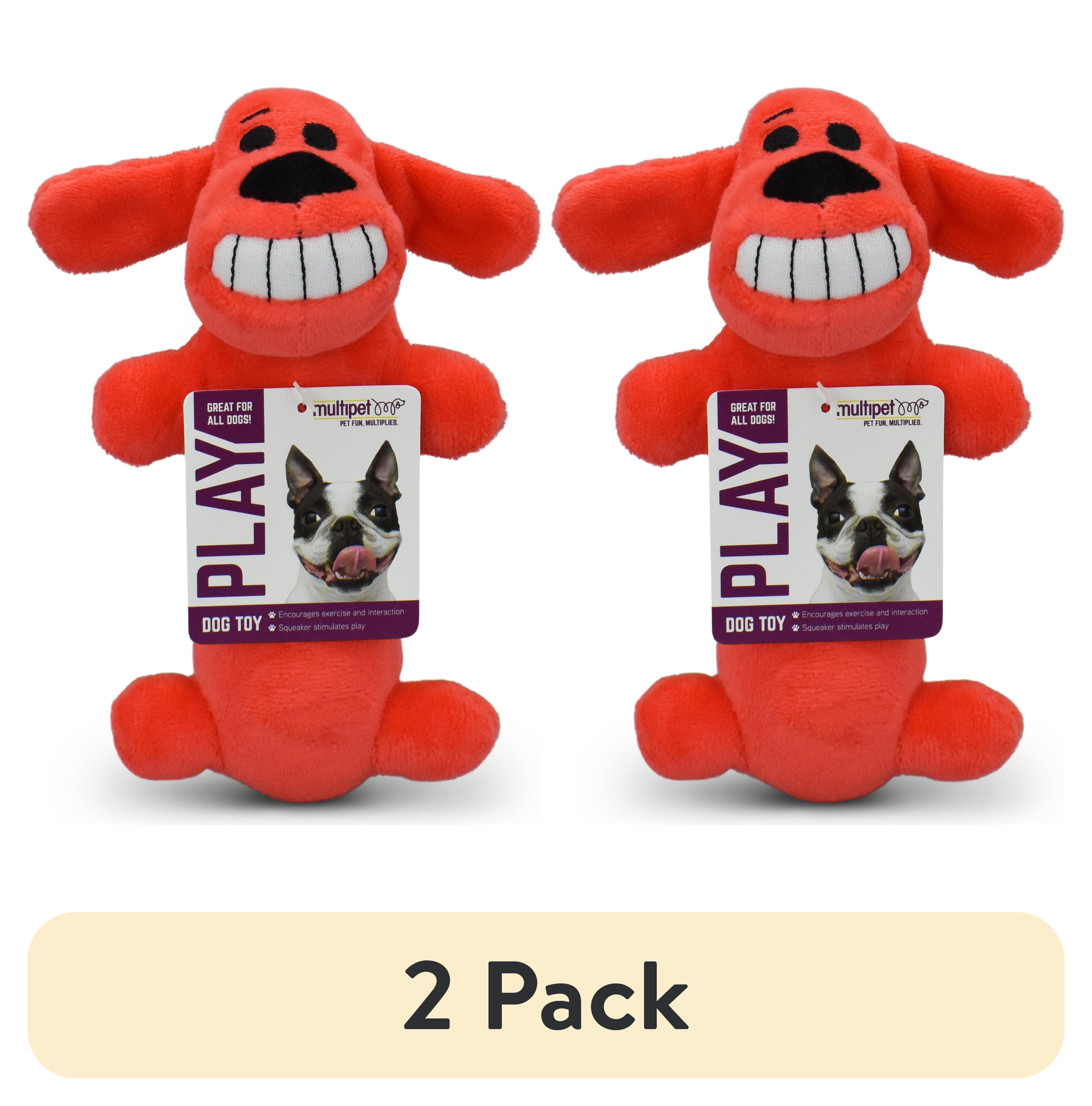 (2 pack) Multipet Smiling Loofa Plush Dog Toy with Squeaker, 6 inch
