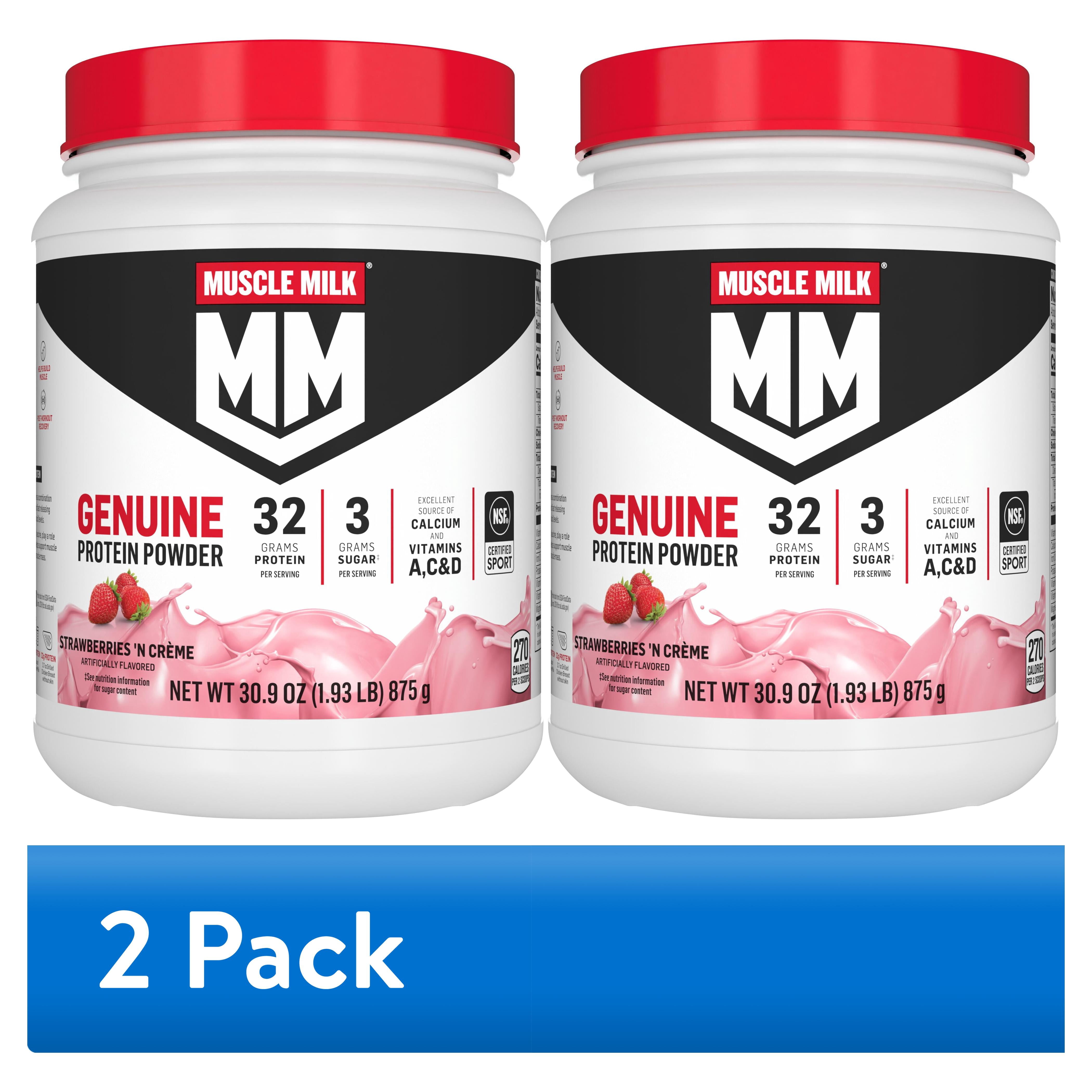 (2 pack) Muscle Milk Genuine Protein Powder, Strawberries 'N Crème, 32g Protein, 1.93lb, 30.9oz