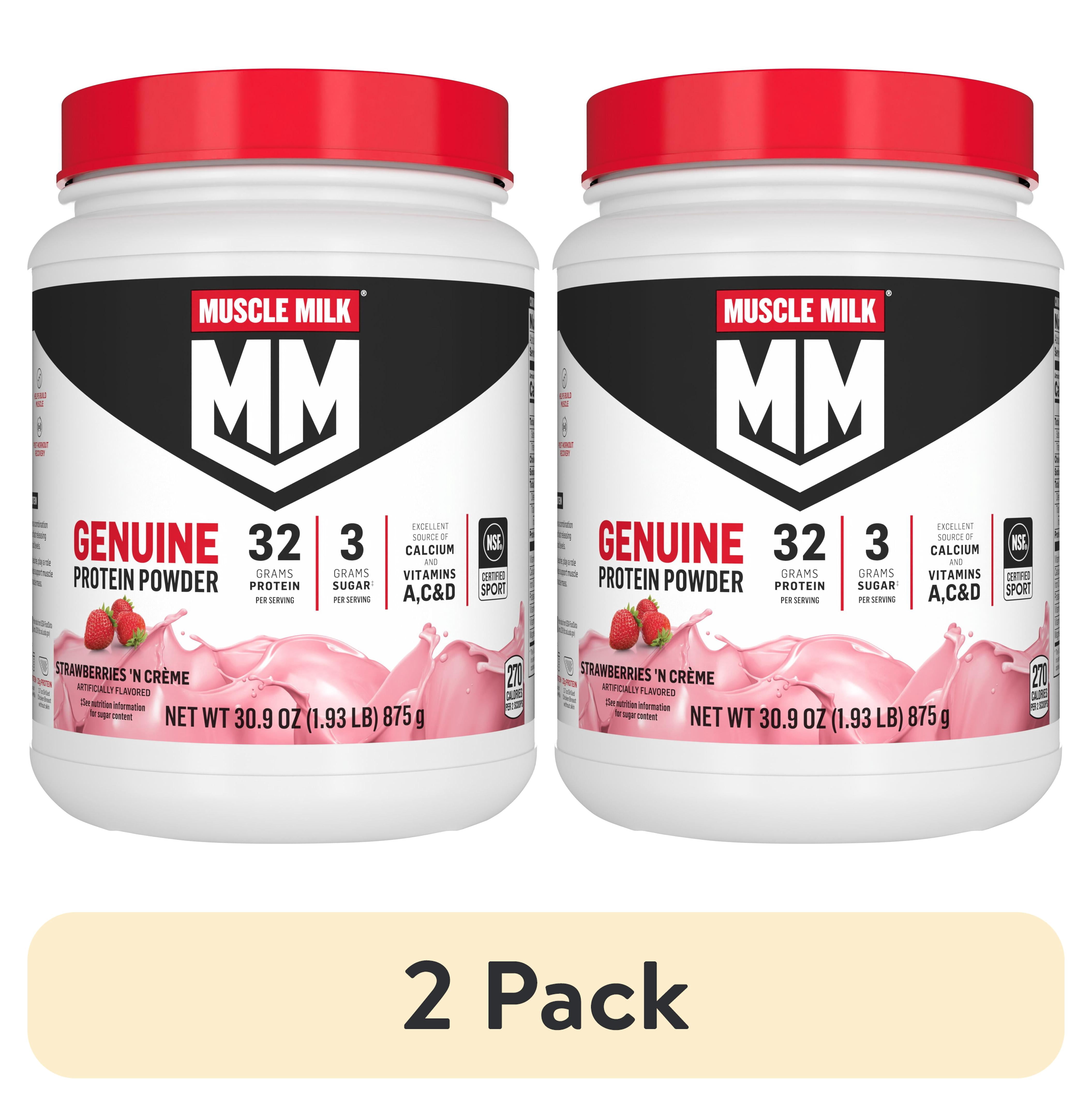 (2 pack) Muscle Milk Genuine Protein Powder, Strawberries 'N Crème, 32g Protein, 1.93lb, 30.9oz