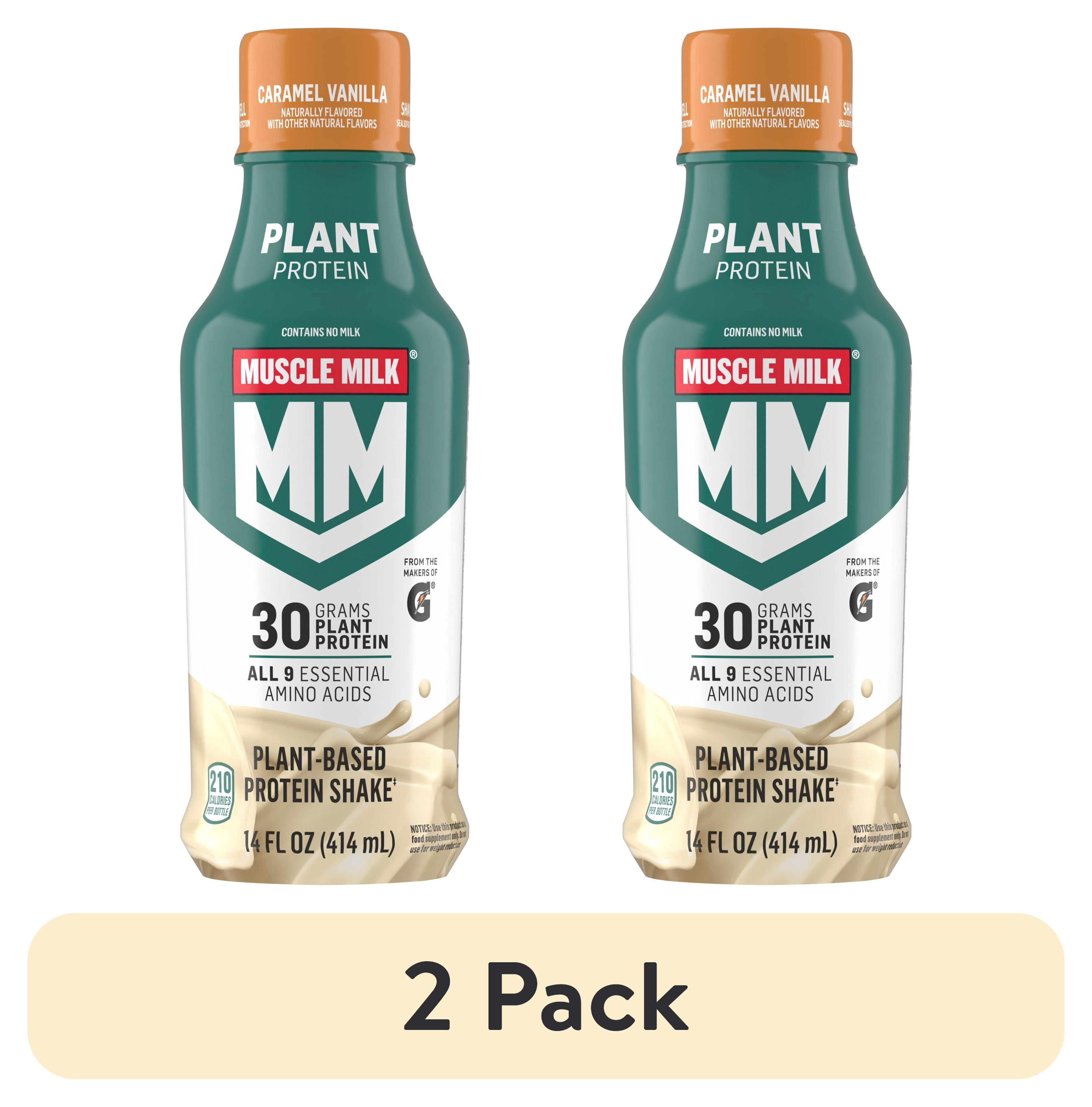 (2 pack) Muscle Milk Caramel Vanilla Plant Based Protein Shake, 14 fl oz.