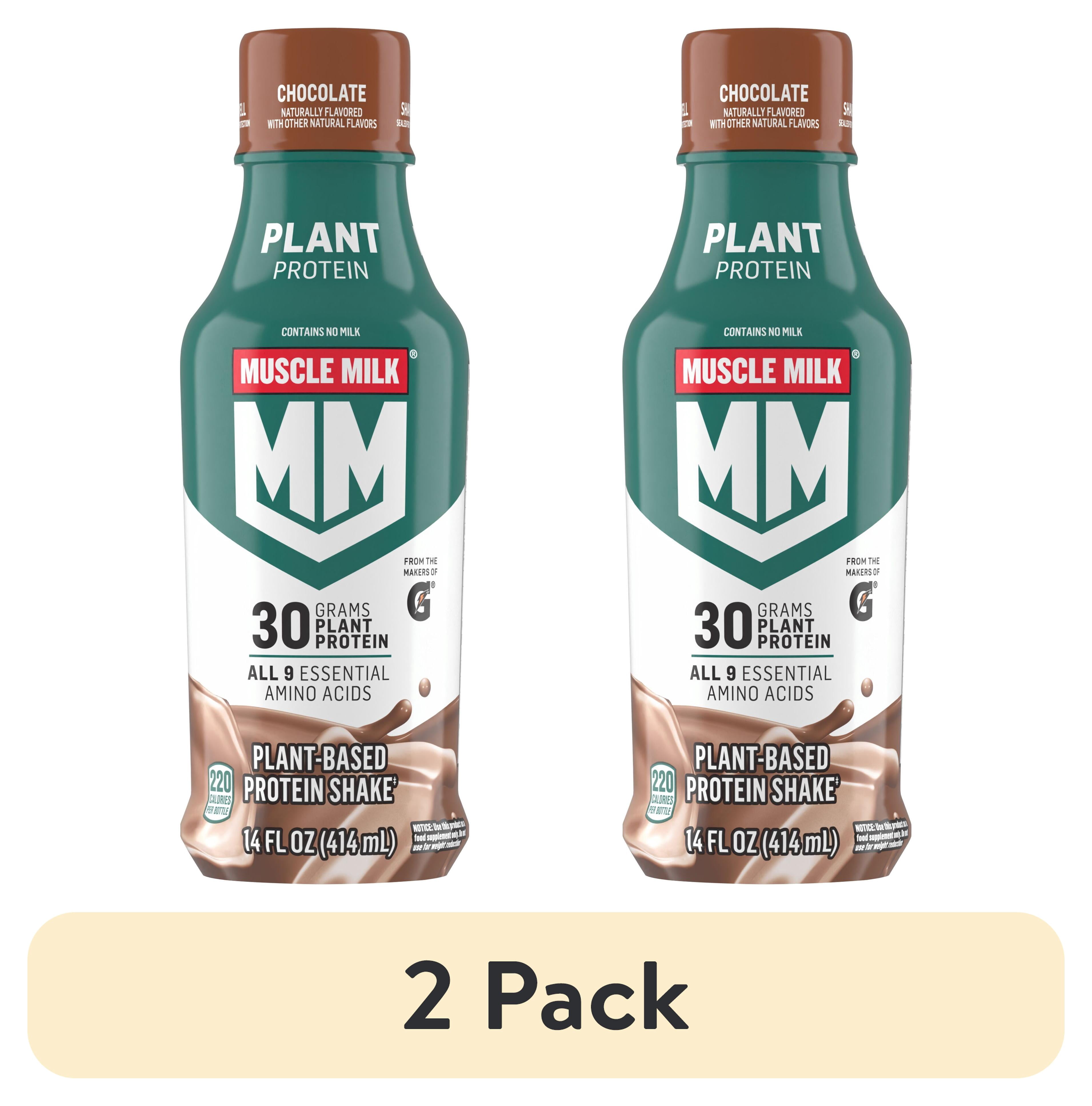 (2 pack) Muscle Milk Plant Based Protein Shake, Chocolate, 14 fl oz Bottle, 30g Protein