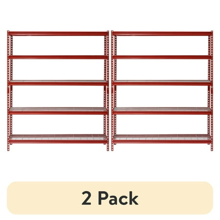 (2 pack) Muscle Rack 60"W x 24"D x 72"H 5-Tier Steel Shelving; 650 lb. Capacity per Shelf; Red