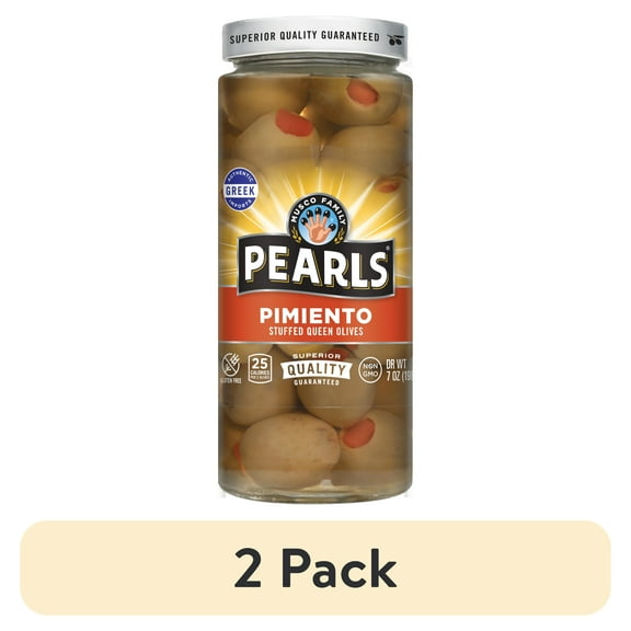 (2 pack) Pearls Pimiento Stuffed Queen Olives, 7 oz Jar. Major Allergens Not Contained.