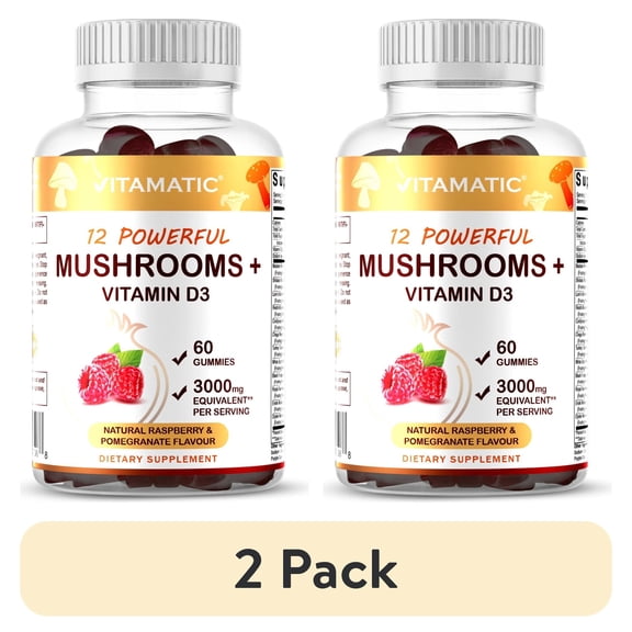 (2 pack) Mushroom Complex with D3 Gummies 3000 mg Equivalent Per Serving - 60 Pectin Based Gummies