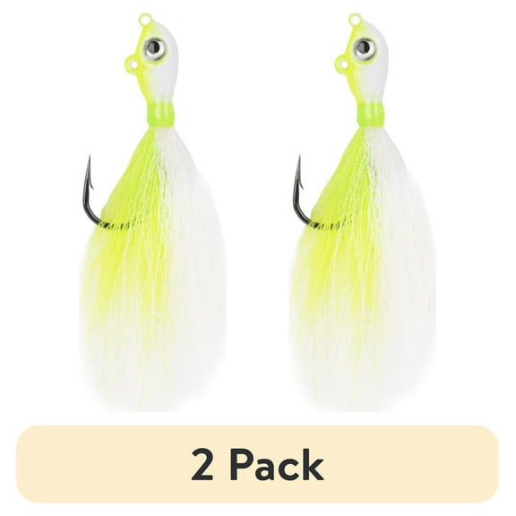 (2 pack) Mustad 2oz White & Chartreuse Big Eye Bucktail Fishing Jig