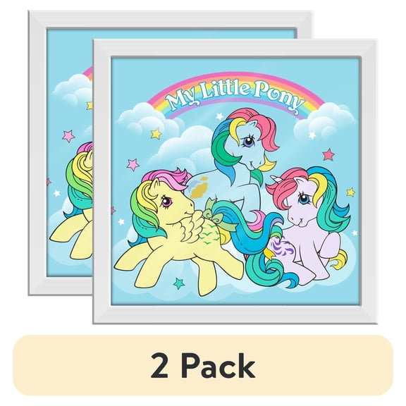 (2 pack) Silver Buffalo My Little Pony Retro Trio Clouds Logo Gel Coat 6" x 6" Framed MDF Modern Wall Art