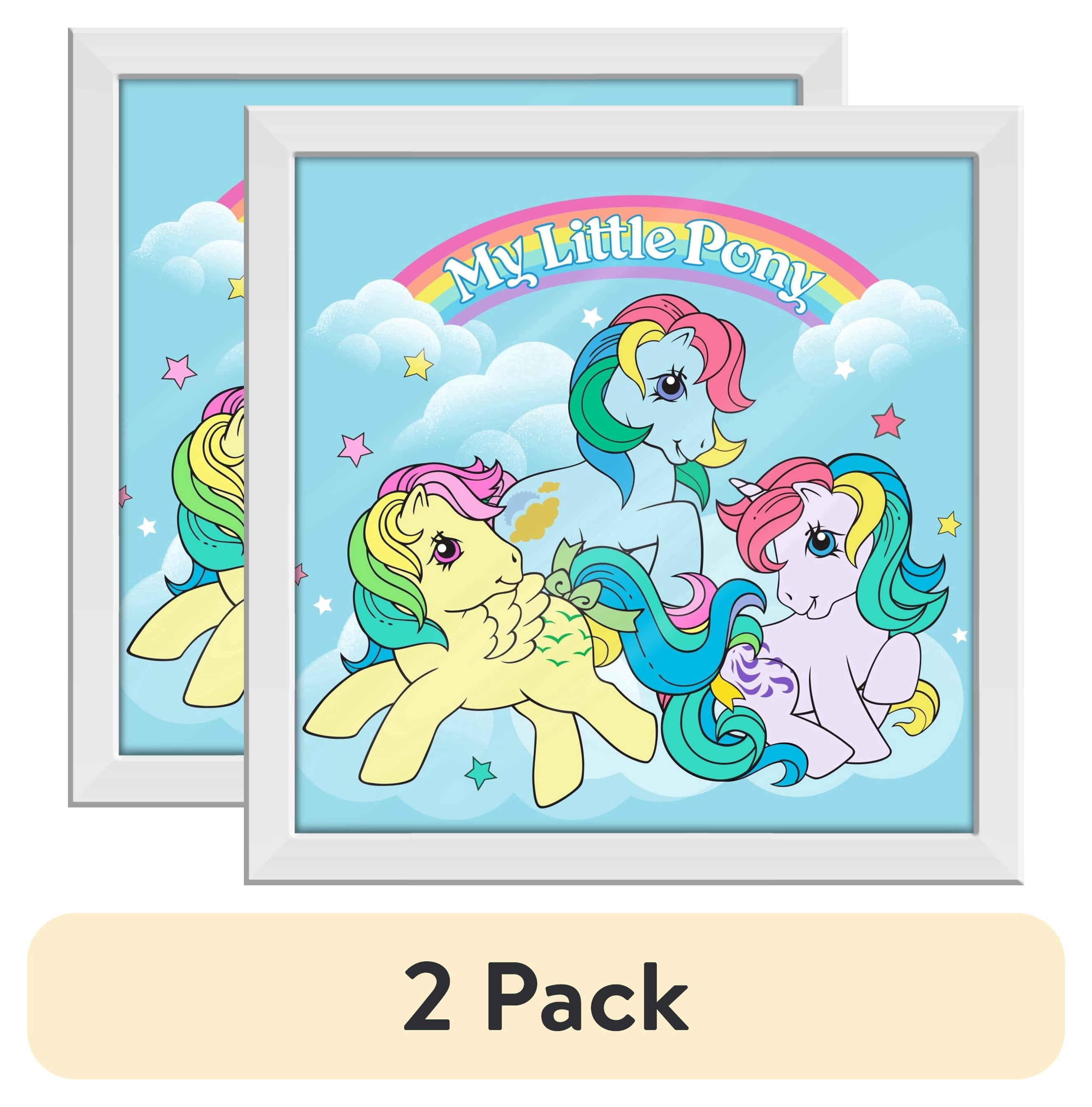 (2 pack) Silver Buffalo My Little Pony Retro Trio Clouds Logo Gel Coat 6" x 6" Framed MDF Modern Wall Art