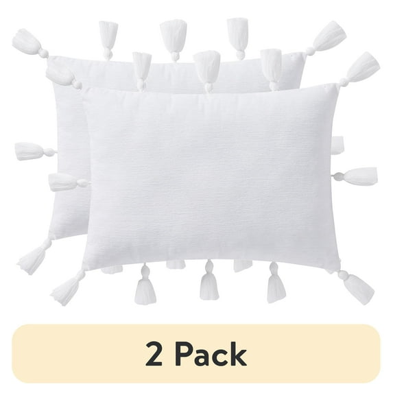 (2 pack) My Texas House 14" x 20" Samantha White Chenille Tassel Decorative Pillow