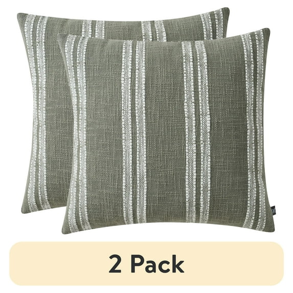 (2 pack) My Texas House 18" x 18" Singa Stripe Sage Green Reversible Cotton Slub Decorative Pillow