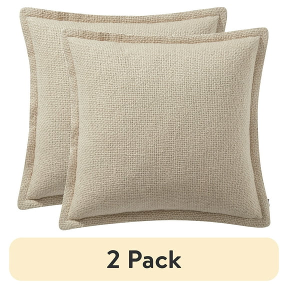 (2 pack) My Texas House 20" x 20" Andie Reversible Solid Taupe Cotton Decorative Pillow