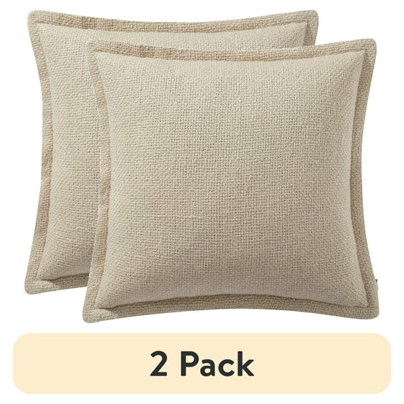 (2 pack) My Texas House 20" x 20" Andie Reversible Solid Taupe Cotton Decorative Pillow
