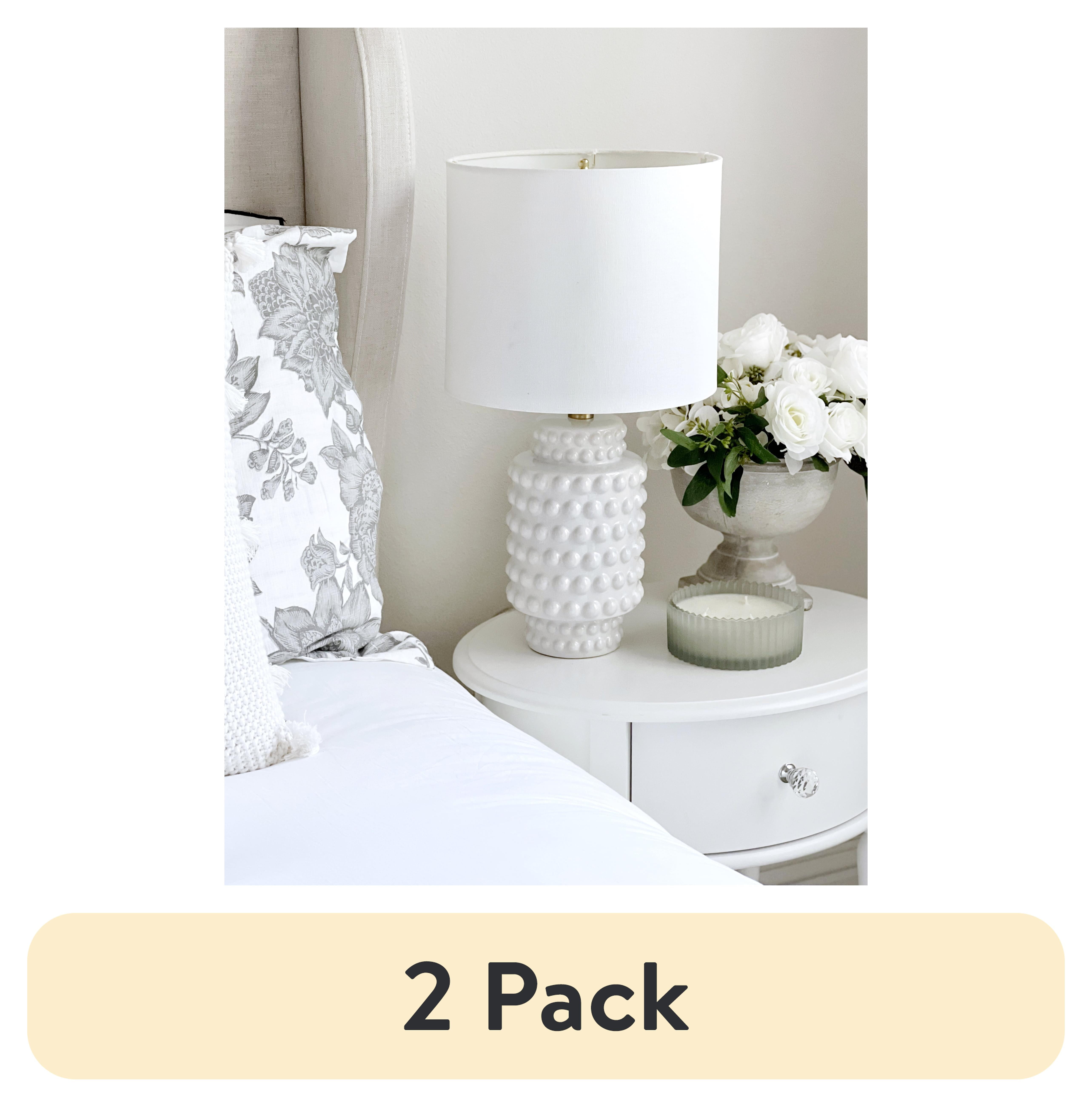 (2 pack) My Texas House 21'' Table Lamp with White Fabric Drum Shade Transitional Table Light Fixture for Living Room, Bedroom or Office, White