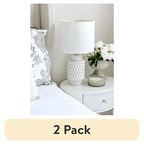 (2 pack) My Texas House 21'' Table Lamp with White Fabric Drum Shade Transitional Table Light Fixture for Living Room, Bedroom or Office, White