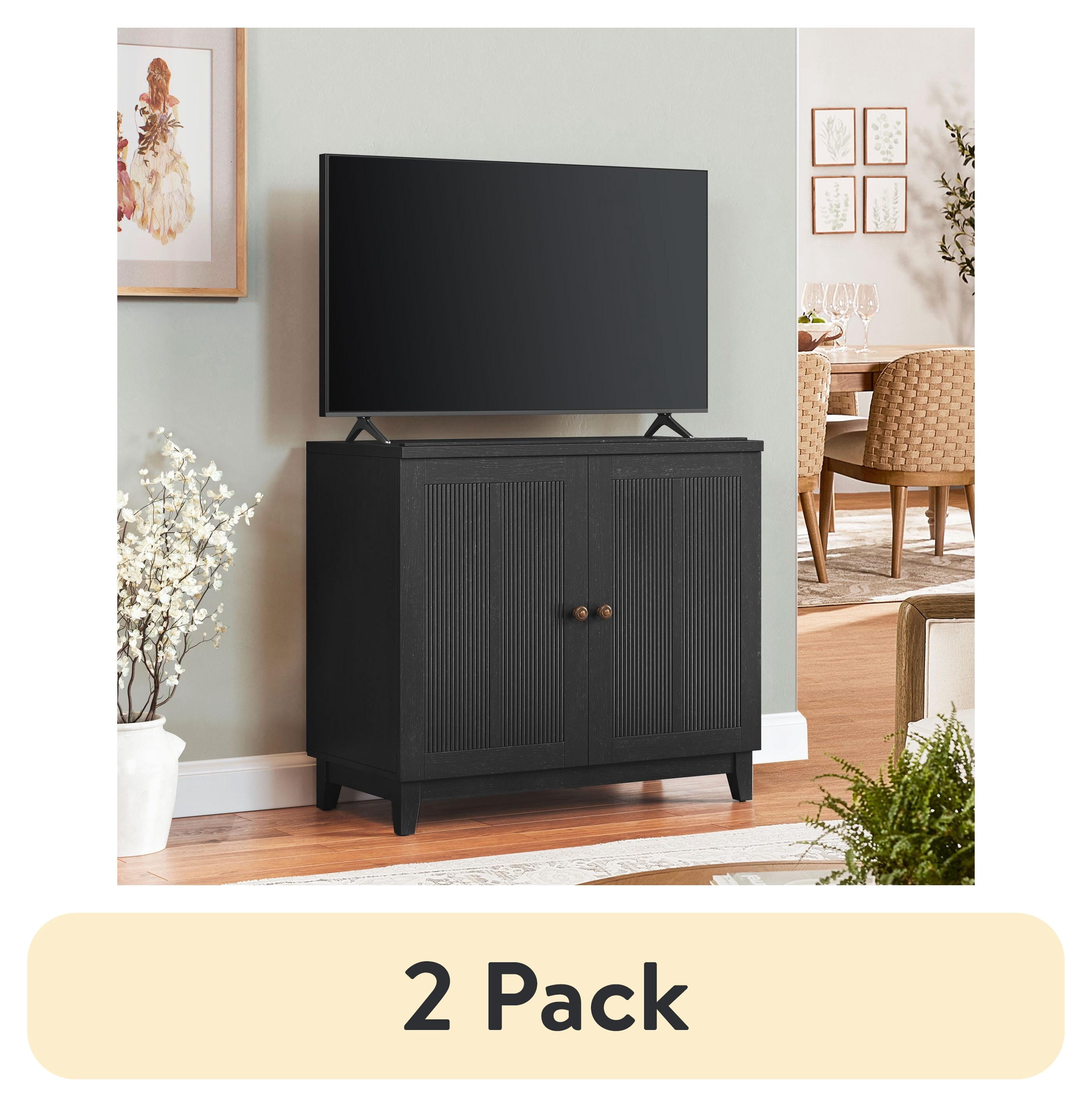 (2 pack) My Texas House Ellison Modular TV Console, Rich Black Finish