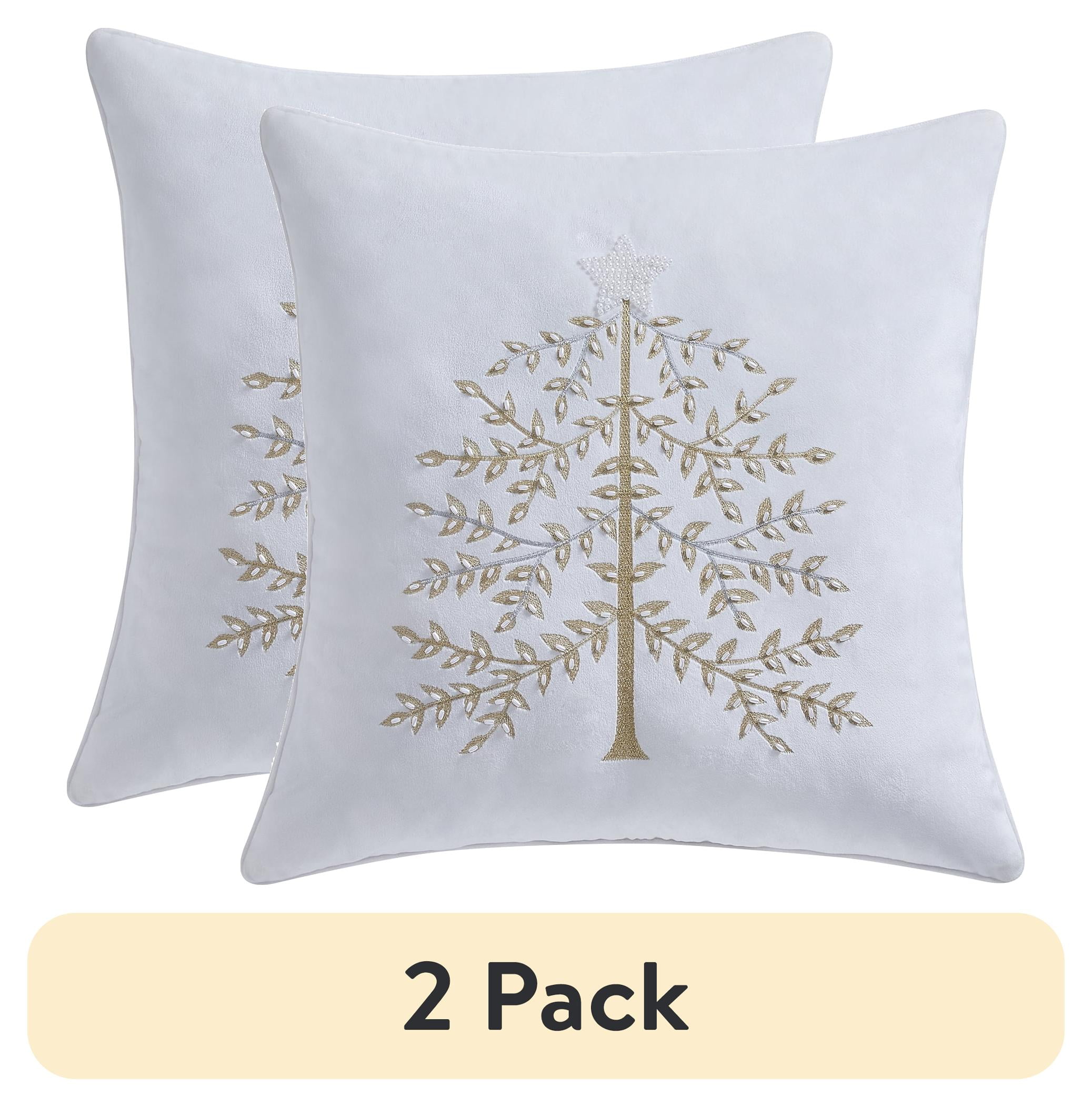 (2 pack) My Texas House Margaret 20" x 20" Ivory Velvet Embellished Tree Decorative Pillow