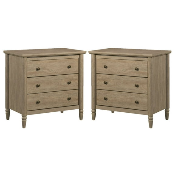 (2 pack) My Texas House Monroe 3 Drawer Nightstand with USB, Brushed Oak Finish