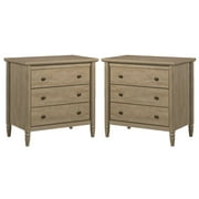 2 pack My Texas House Monroe 3 Drawer Nightstand with USB, Brushed Oak Finish