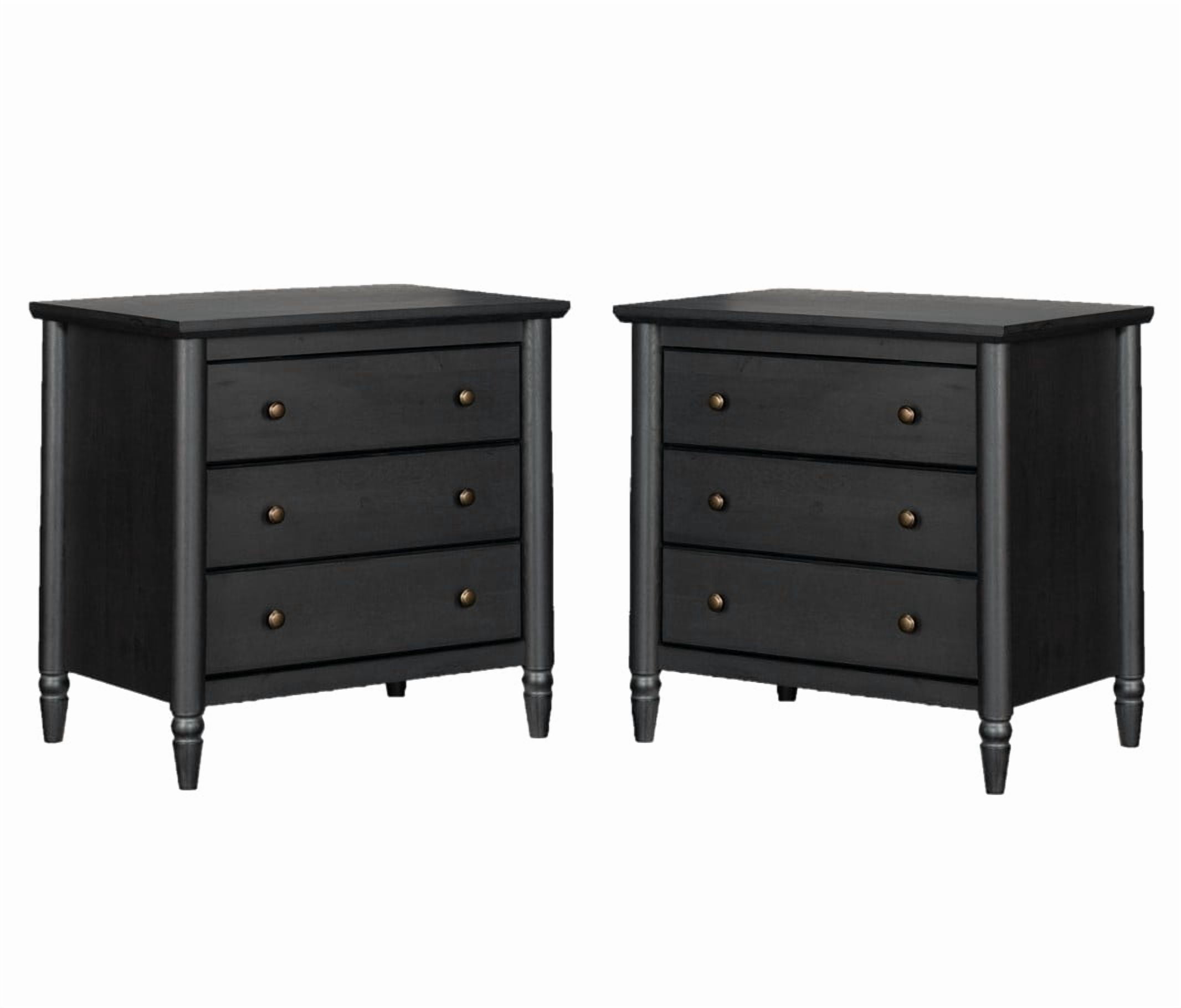 (2 pack) My Texas House Monroe 3 Drawer Nightstand with USB, Raven Black Oak Finish