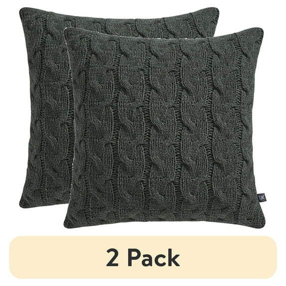 (2 pack) My Texas House Monte 20" x 20" Green Chenille Cable Knit Decorative Pillow