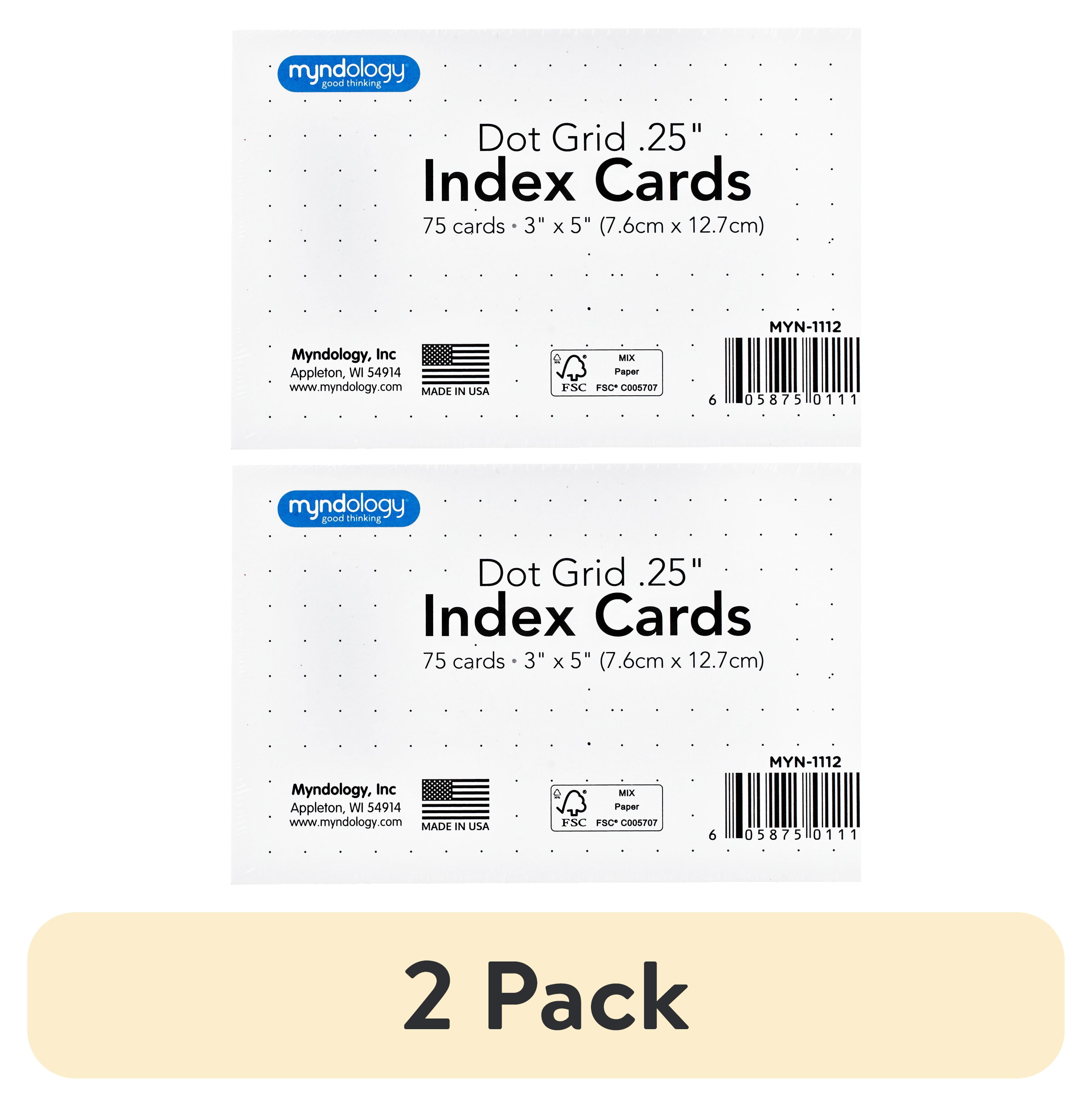 (2 pack) Myndology Pad Dot Grid Paper White Index Cards, 3x5 inches, 75 Cards