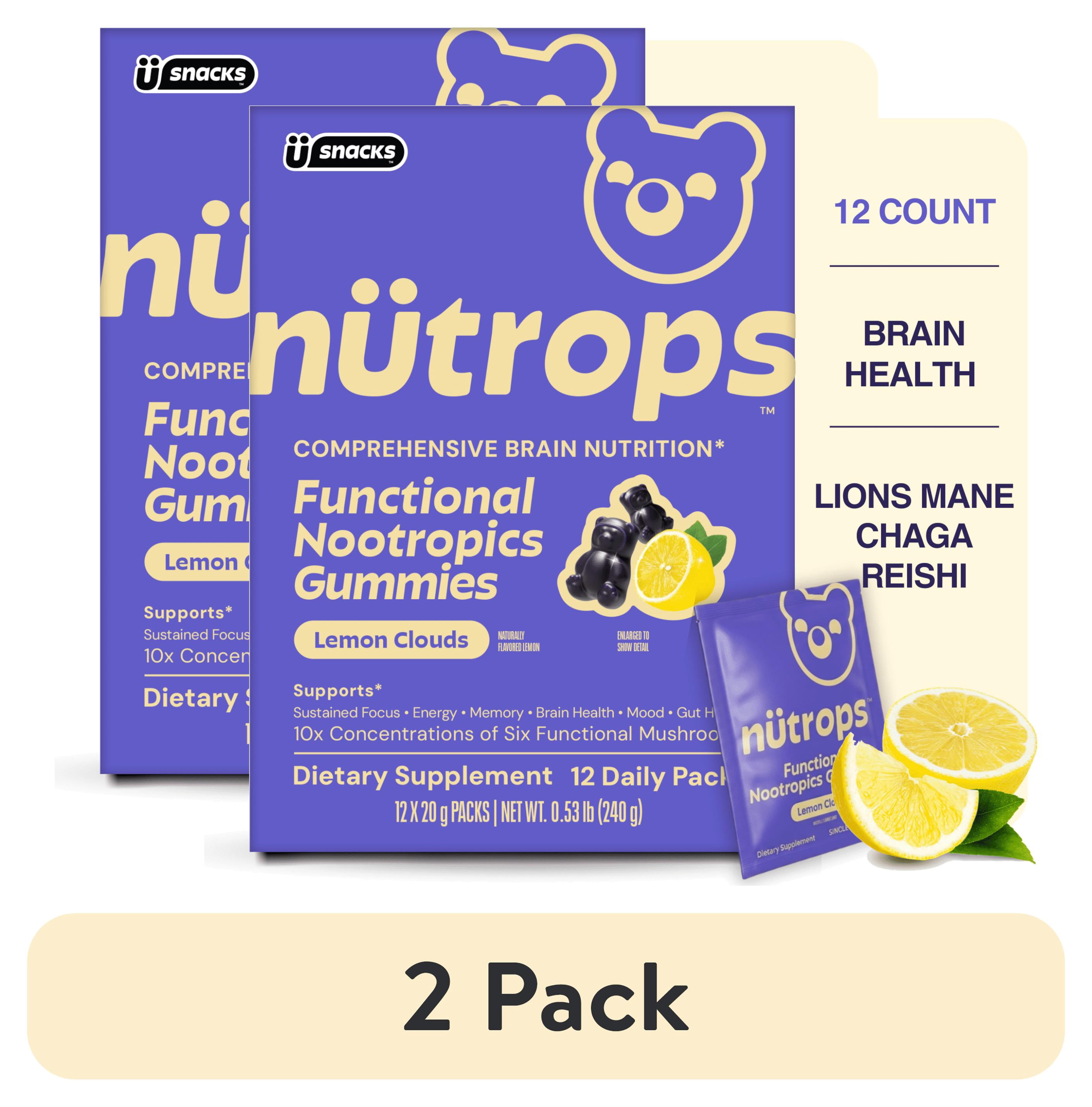 (2 pack) Nutrops by Gruns - Nootropic Mushroom Gummies with Lion's Mane for Brain Health Support, 12 Count