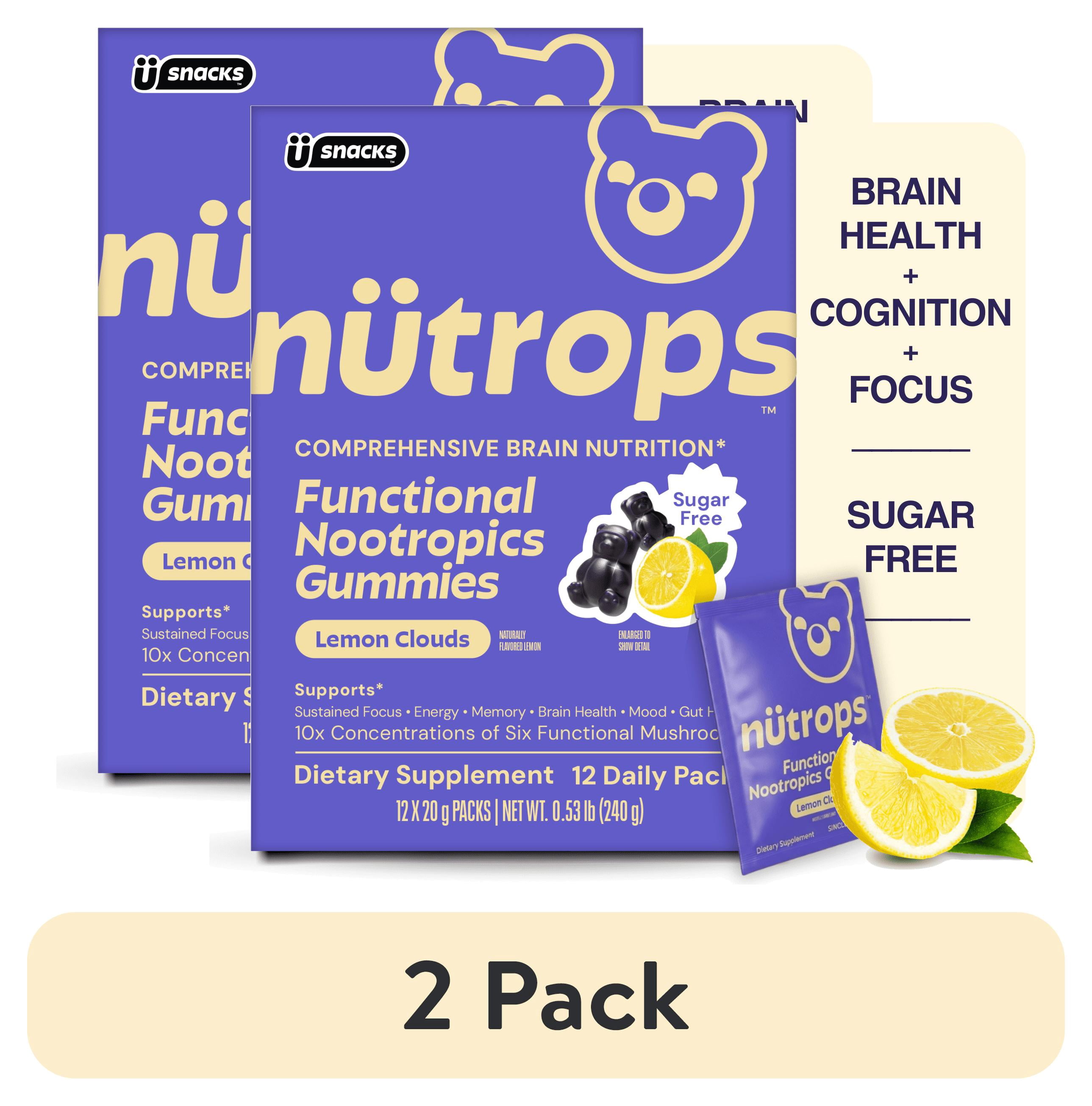 (2 pack) Nutrops by Gruns - Sugar Free Nootropic Mushroom Gummies for Cognitive Support, 12 Count