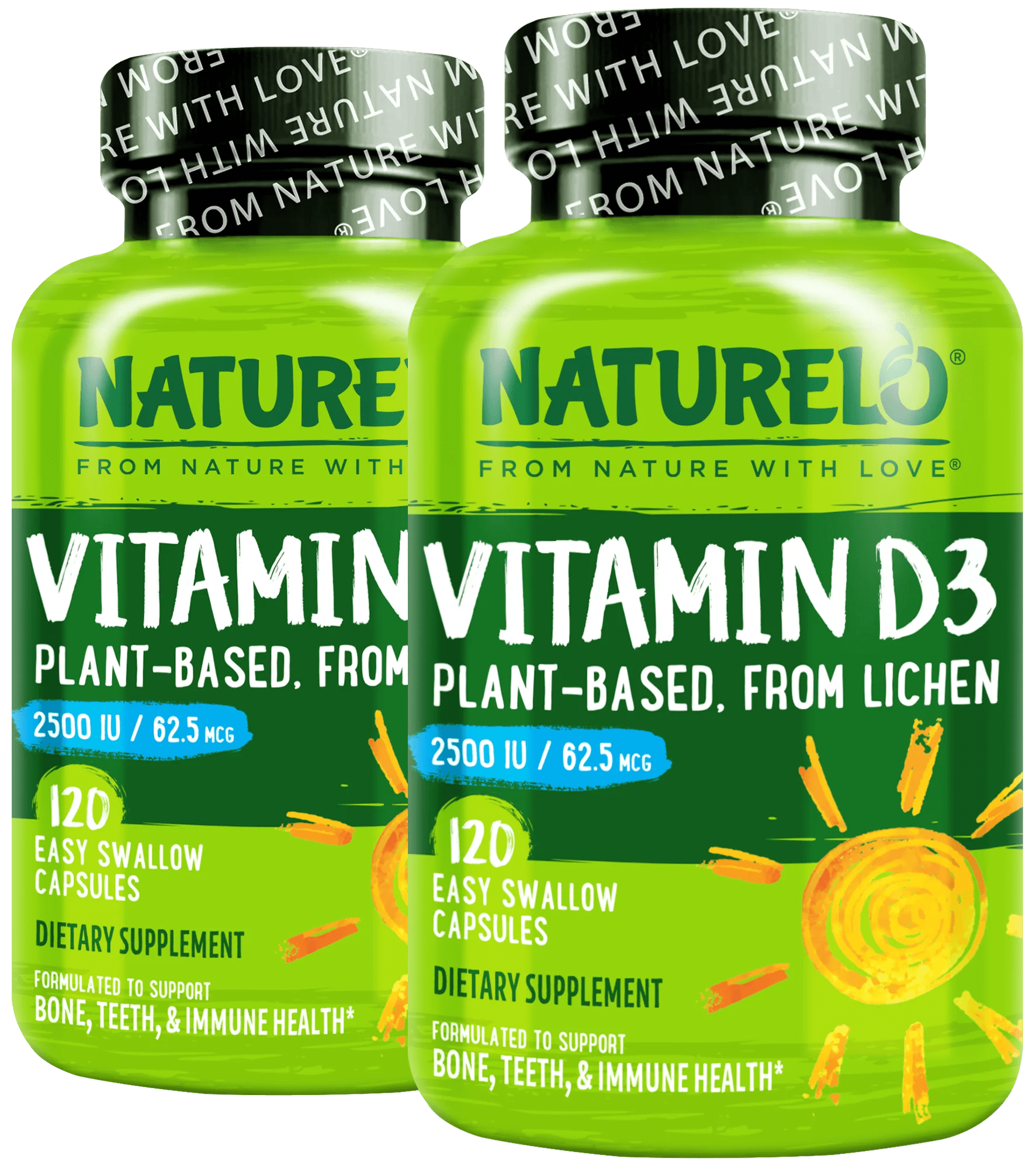 2 pack) NATURELO Vitamin D - 2500 IU - Plant Based from Lichen