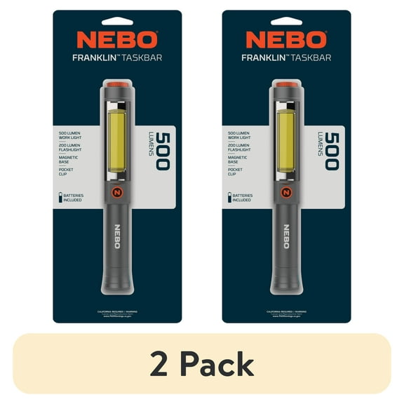 (2 pack) NEBO Franklin Taskbar 500 Lumen COB Work Light and Flashlight with 7 Light Modes, Great for Emergencies and Signaling, Grey
