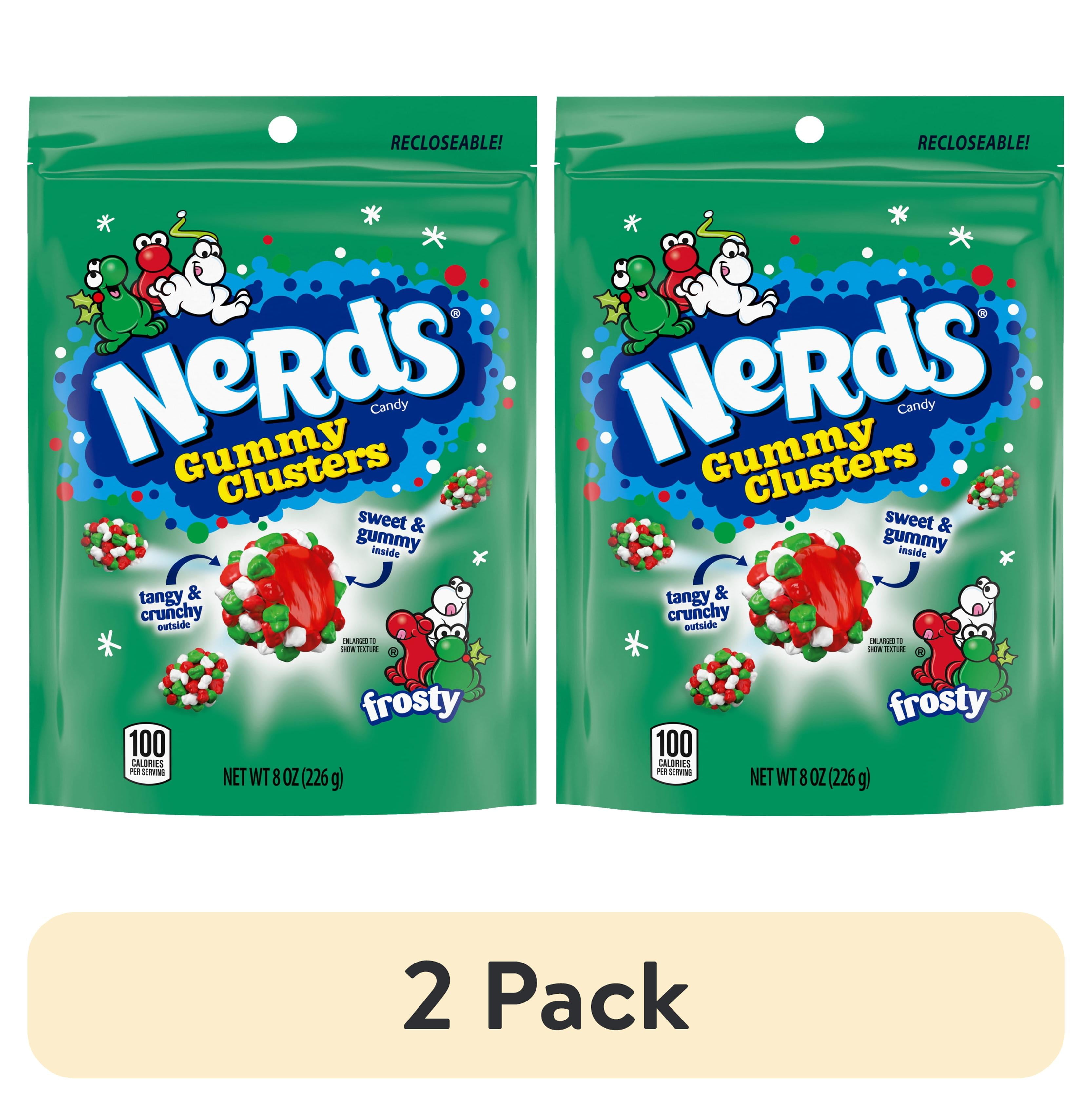 (2 pack) NERDS Frosty Gummy Clusters, Resealable Stand Up Bag, Holiday Nerds, Red and Green Candies, 8oz