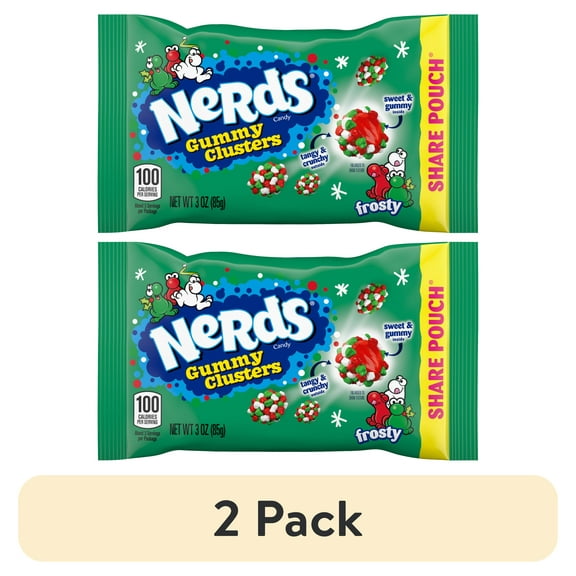 (2 pack) NERDS Frosty Gummy Clusters Share Pouch, Holiday Nerds, Christmas Candy, Red and Green Gummy Candies, 3oz