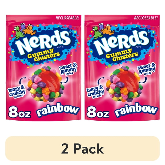 (2 pack) NERDS Gummy Clusters, Candy, Rainbow, Crunchy and Gummy, 8 oz Bag