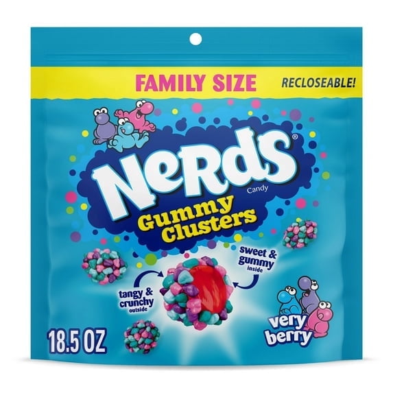 2 pack NERDS Gummy Clusters, Candy, Very Berry, Crunchy and Gummy, 18.5 oz Bag