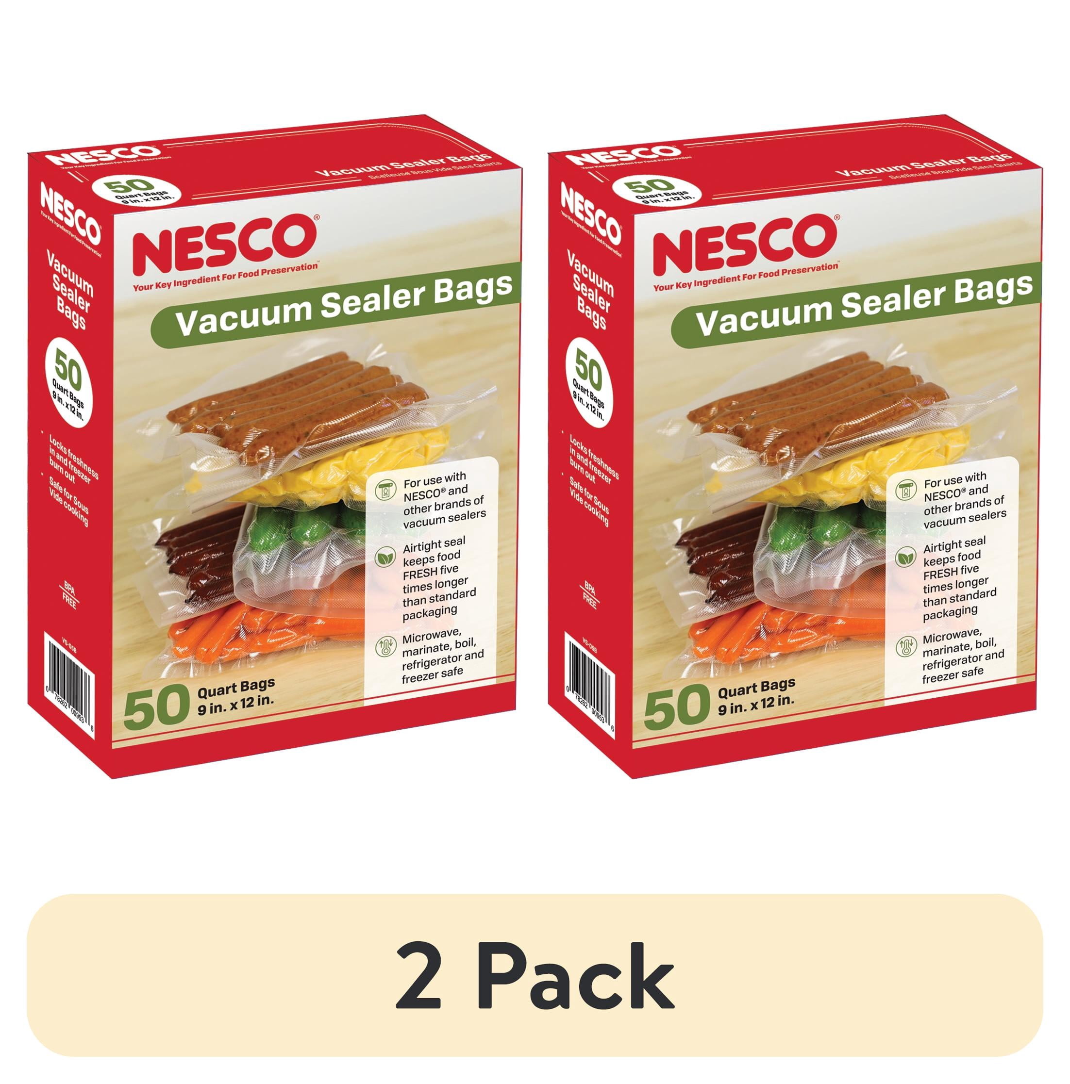 (2 pack) NESCO Quart Vacuum Sealer Bags (9" x 12"), 50-Count BPA-Free Vacuum Seal Bags for Freezer Storage and Sous Vide, Works With Nesco and FoodSaver Vacuum Sealer Machines