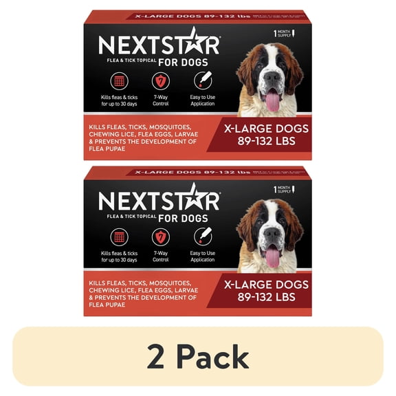 (2 pack) NEXTSTAR Flea & Tick Topical Prevention for Dogs 89-132 lbs, 1-Month Supply