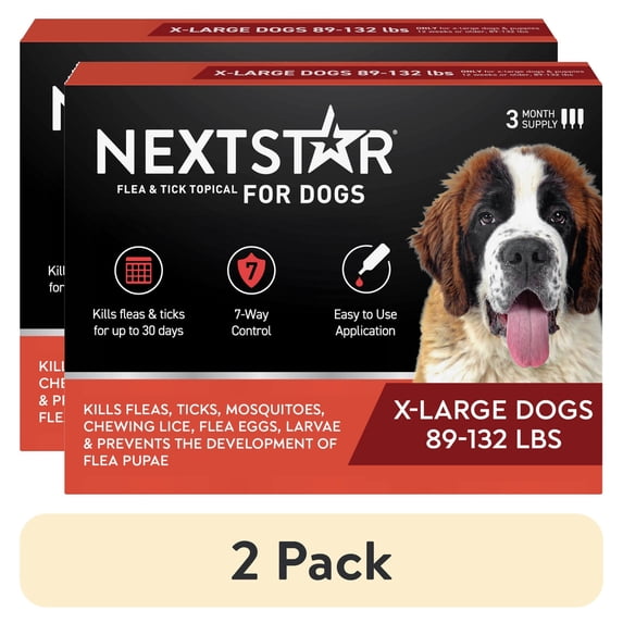 (2 pack) NEXTSTAR Flea & Tick Topical Prevention for Dogs 89-132 lbs, 3-Month Supply