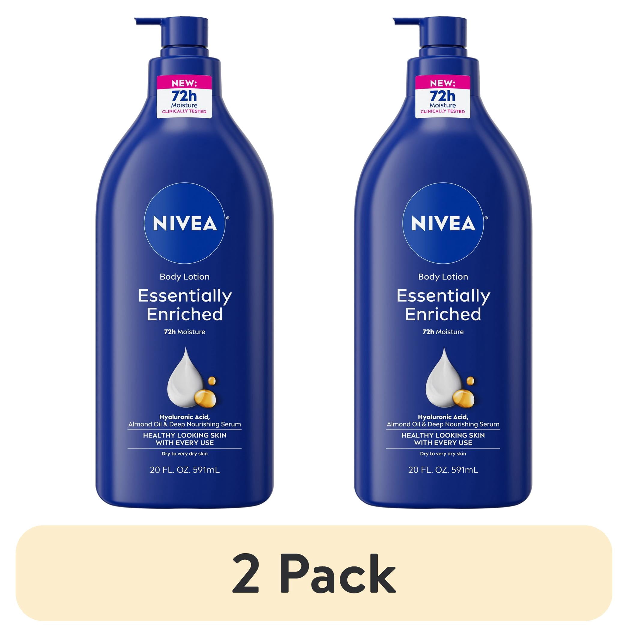 (2 pack) NIVEA Essentially Enriched Body Lotion for Dry Skin with Hyaluronic Acid and Almond Oil, 20 fl oz