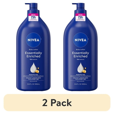 (2 pack) NIVEA Essentially Enriched Body Lotion for Dry Skin with Hyaluronic Acid and Almond Oil, Value Size 33.8 fl oz