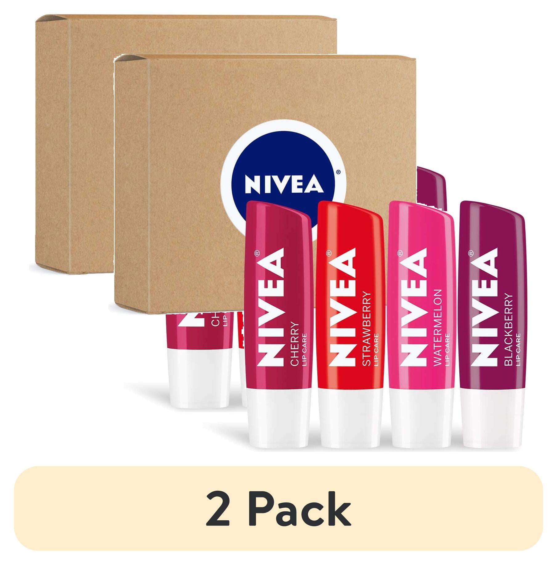 (2 pack) NIVEA Lip Care Fruit Variety Pack - Tinted Lip Balm for Beautiful, Soft Lips - Pack of 4