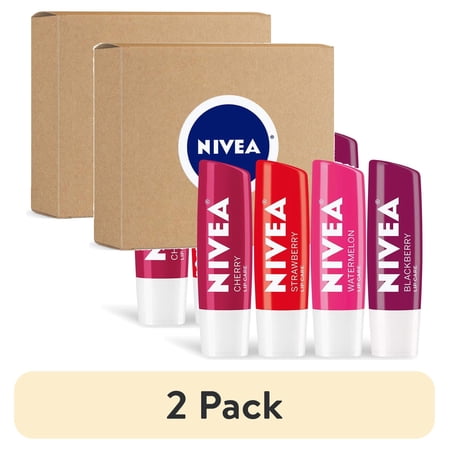 (2 pack) NIVEA Lip Care Fruit Variety Pack - Tinted Lip Balm for Beautiful, Soft Lips - Pack of 4