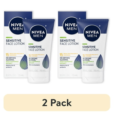 (2 pack) NIVEA MEN Sensitive Face Lotion, Moisturizer SPF 15 Broad Spectrum Sunscreen, 2.5 fl oz