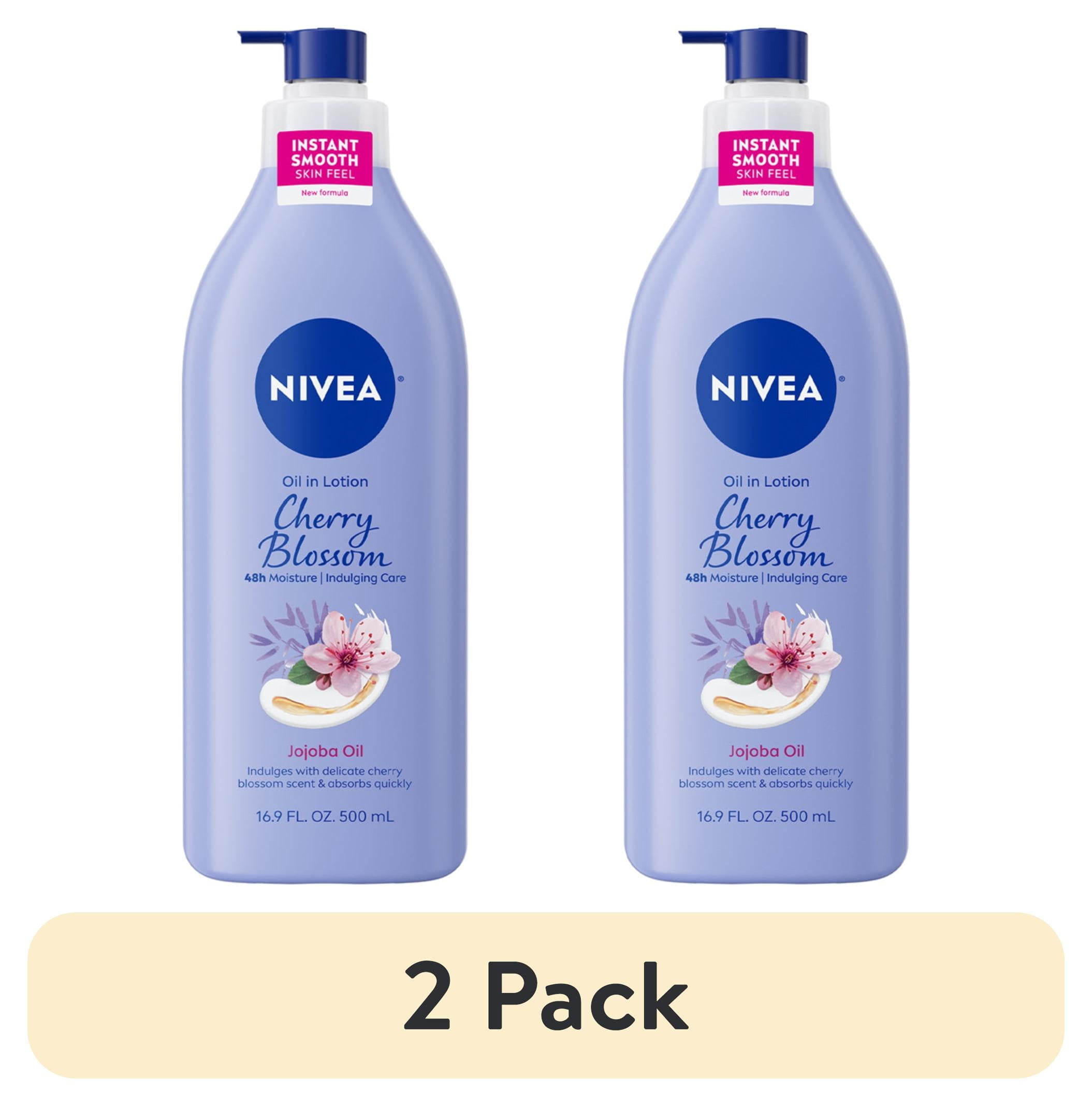 (2 pack) NIVEA Oil Infused Cherry Blossom and Jojoba Oil Body Lotion for Women, Fast-Absorbing, 16.9 fl oz