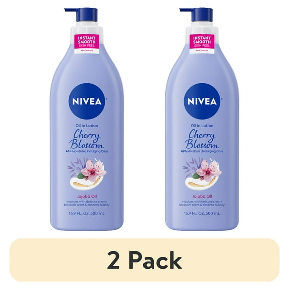 (2 pack) NIVEA Oil Infused Cherry Blossom and Jojoba Oil Body Lotion for Women, Fast-Absorbing, 16.9 fl oz