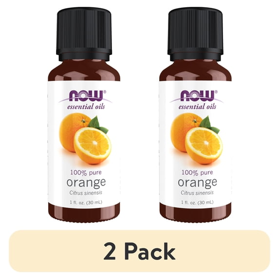 (2 pack) NOW Essential Oils, Orange Oil, Uplifting Aromatherapy Scent, Cold Pressed, 100% Pure, Vegan, Child Resistant Cap, 1-Ounce