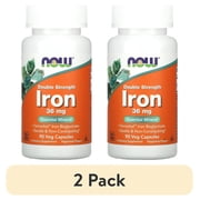 2 pack NOW Supplements, Iron 36 mg, Double Strength, Non-Constipating*, Essential Mineral, 90 Veg Capsules