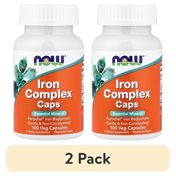 (2 pack) NOW Foods Iron Complex Caps, 100 Veg Capsules