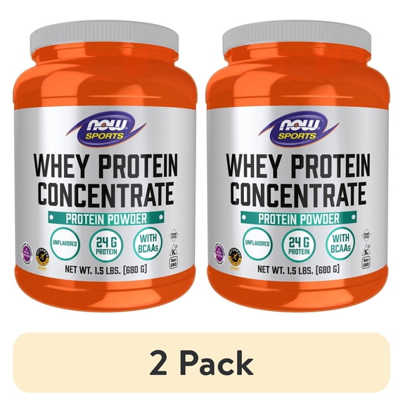 (2 pack) NOW Sports Nutrition, Whey Protein Concentrate, 24 g With BCAAs, Unflavored Powder, 1.5-Pound