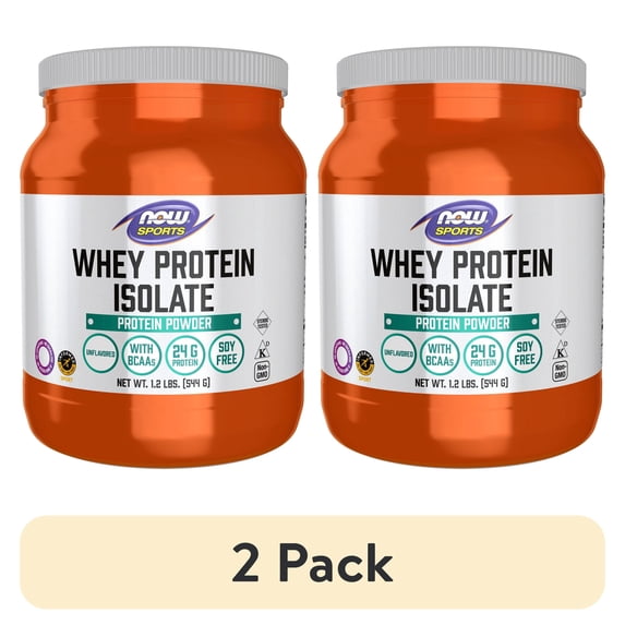 (2 pack) NOW Sports Nutrition, Whey Protein Isolate, 25 g With BCAAs, Unflavored Powder, 1.2-Pound
