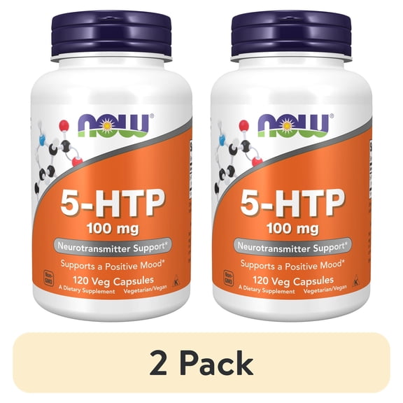 (2 pack) NOW Supplements, 5-HTP (5-hydroxytryptophan) 100 mg, Neurotransmitter Support*, 120 Veg Capsules