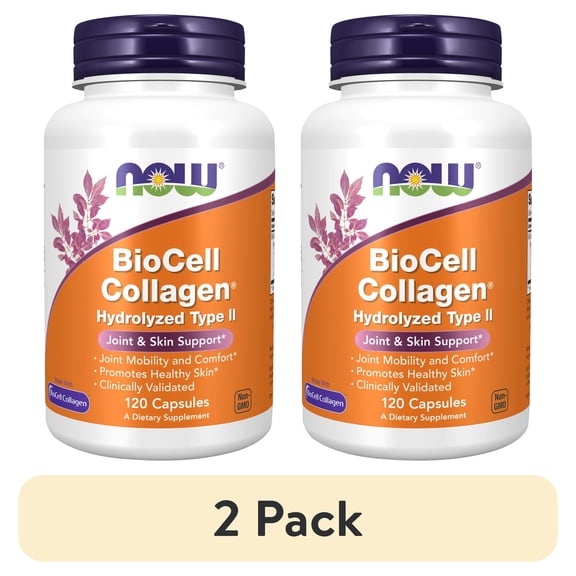 (2 pack) NOW Supplements, BioCell Collagen® Hydrolyzed Type II, Clinically Validated, 120 Veg Capsules